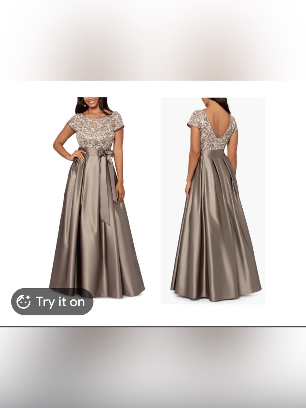Xscape Taupe Satin Maxi Dress with Embroidered Bodice - Picture 10 of 12